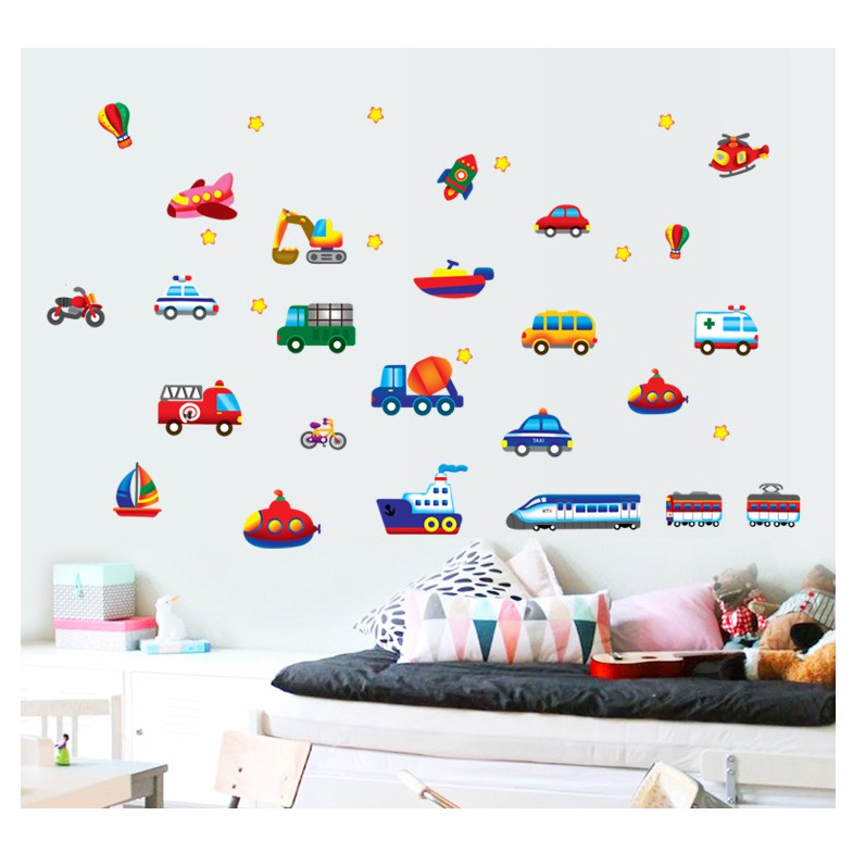 Decal trang trí bộ sưu tập các loại phương tiện giao thông