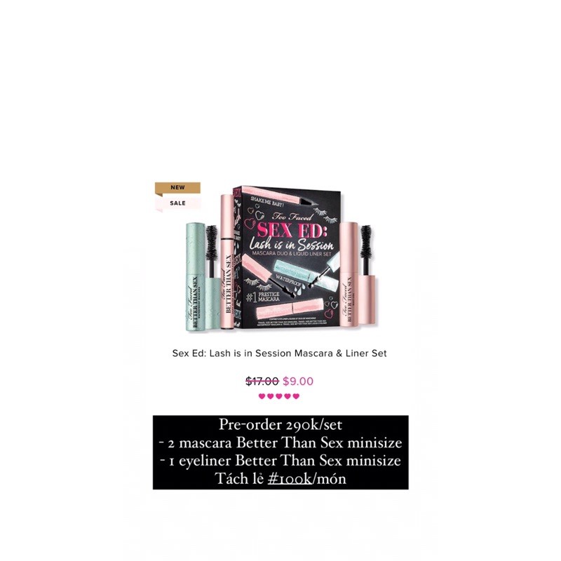 Set kẻ mắt + mascara Too Faced Sex Ed: Lash Is In Session Mascara & Liner Set