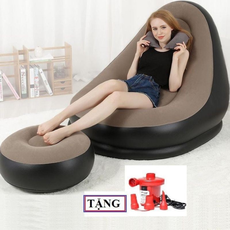 GHẾ HƠI TỰA LƯNG BỌC NHUNG, SOFA LƯỜI  ĐỌC SÁCH [TẶNG KÈM BƠM HÚT ĐIỆN 2 CHIỀU]