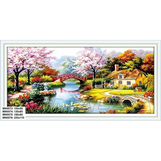 tranh thêu chữ thập phong cảnh tổ ấm ngôi nhà hạnh phúc kt 180x80cm