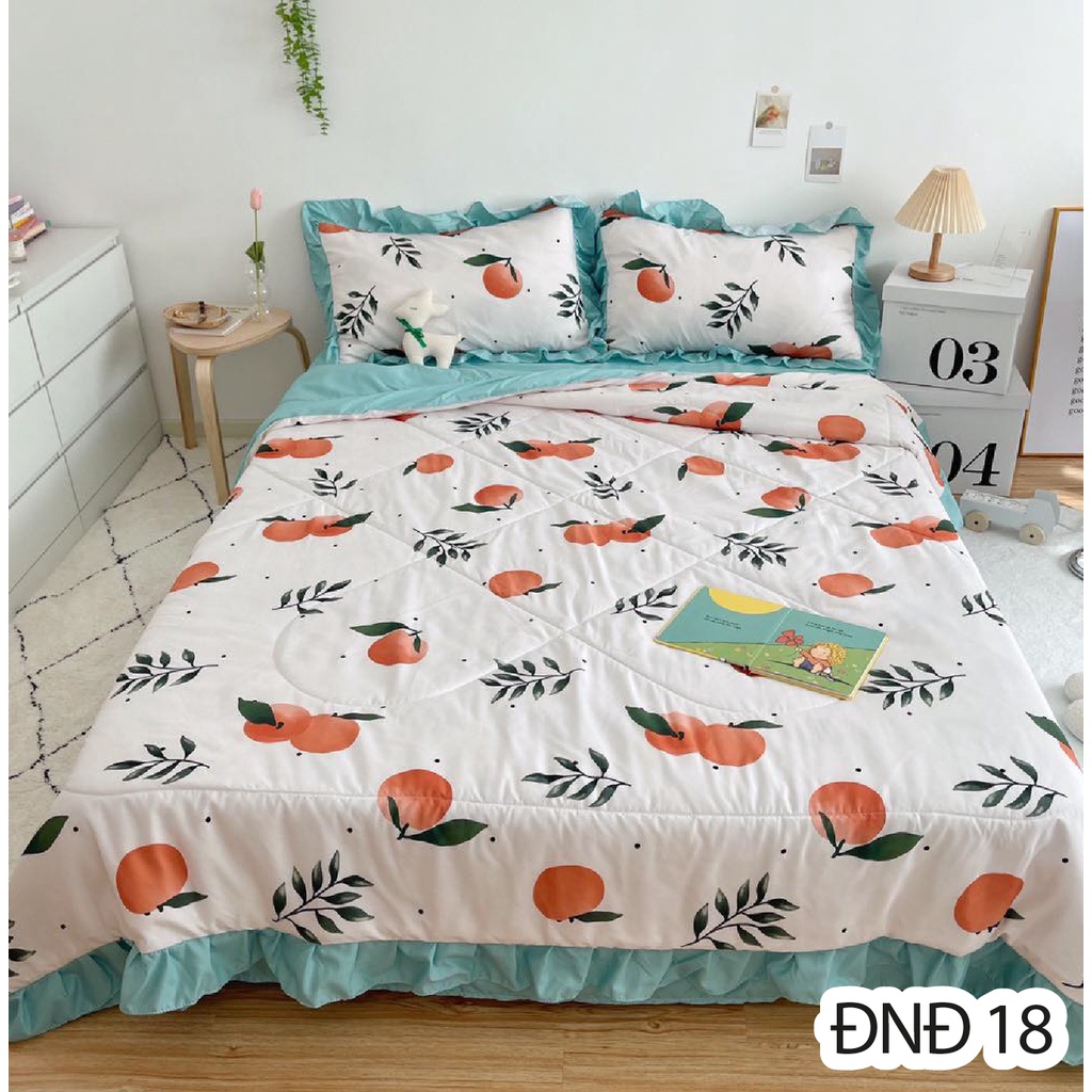 Trọn Bộ 5 Món Chăn Ga Gối Đũi Nhiệt Đới - Chăn Chần Bông - Chất Liệu Mát Nhiều Size