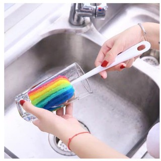 Cây cọ rửa cốc chén ly 7 màu, Cây cọ rửa bình sữa cán dài 7 màu tiện dụng