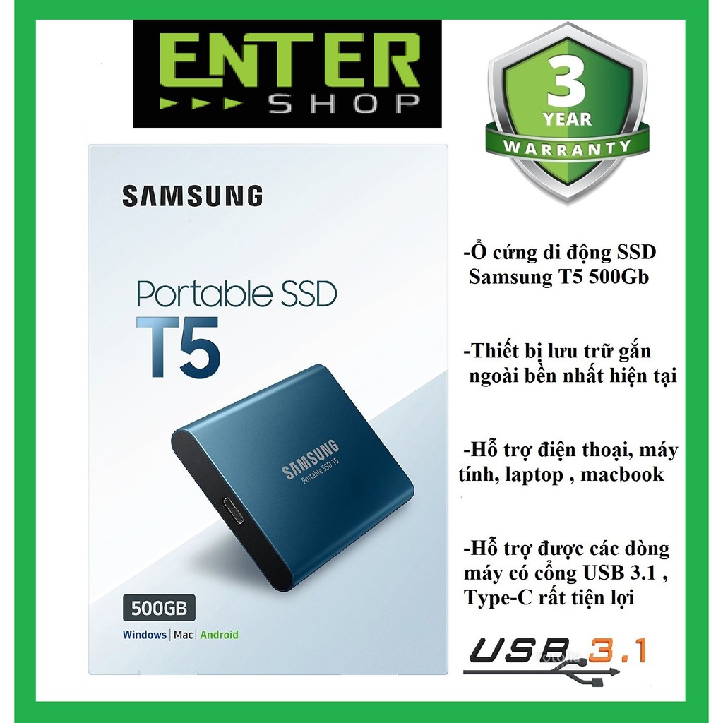 Ổ cứng di động SSD Samsung T5 500Gb Usb 3.03.1 Type-C | BigBuy360 - bigbuy360.vn