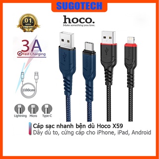 Dây sạc nhanh Hoco X59 usb to lightning, Type-C chống gãy gập, sạc nhanh cho cả IOS/Android