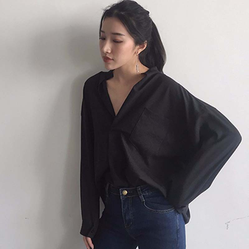 [Baywellfashion]Áo sơ mi form rộng cổ tim dài tay phong cách Hàn Quốc | BigBuy360 - bigbuy360.vn