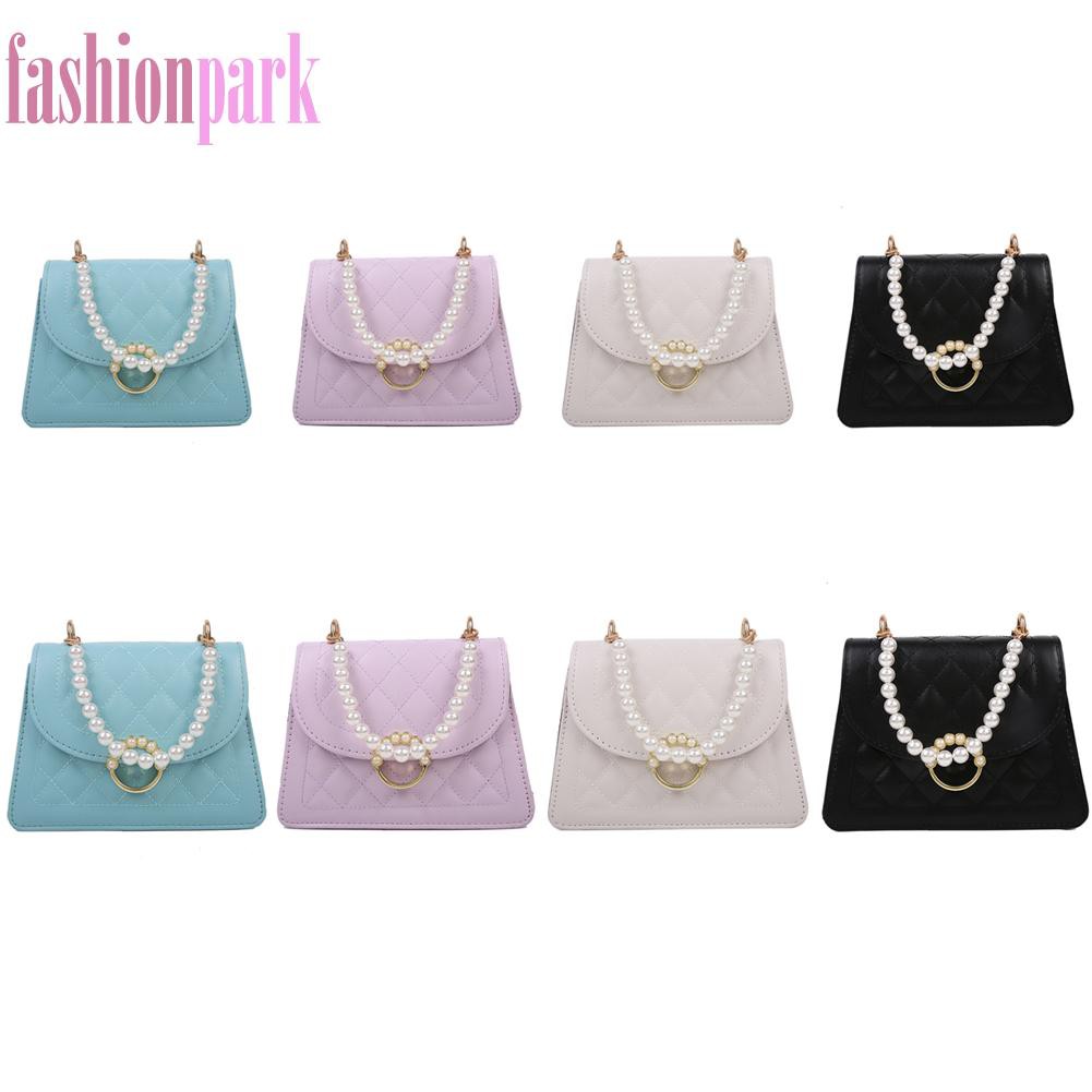 (FAS) Fashion Women Lattice Pattern PU Crossbody Bag Casual Pearl Chain Handbags
