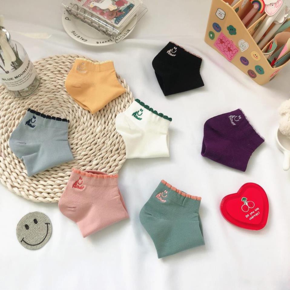 Tất Nữ Cổ ngắn Màu trơn Thuê hình Cotton Ulzzang Hàn Quốc Tất Cố thấp Nữ Dễ thương Nhật Bản