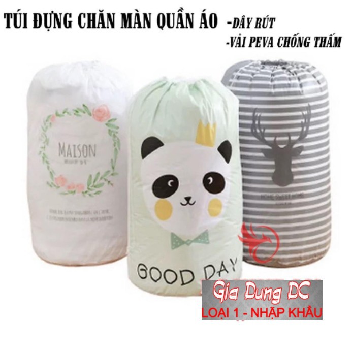 [Nhập Khẩu - Loại 1] Túi vải đựng đồ chăn màn, quần áo, ga gối đa năng dây rút tiện lợi hình trụ tròn cỡ lớn