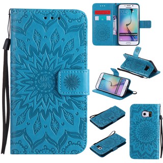 Bao da điện thoại màu trơn họa tiết hoa hướng dương dập nổi cho Samsung Galaxy S6/S6 Edge/S6 Edge Plus