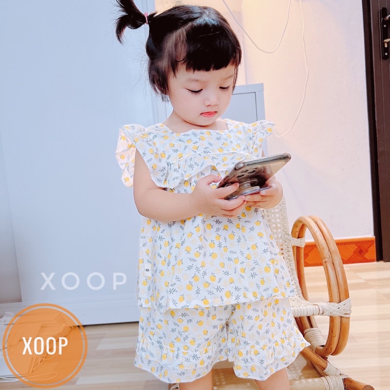 Bộ cộc quả cánh tiên bèo chất thô mềm bé gái (8-18kg)