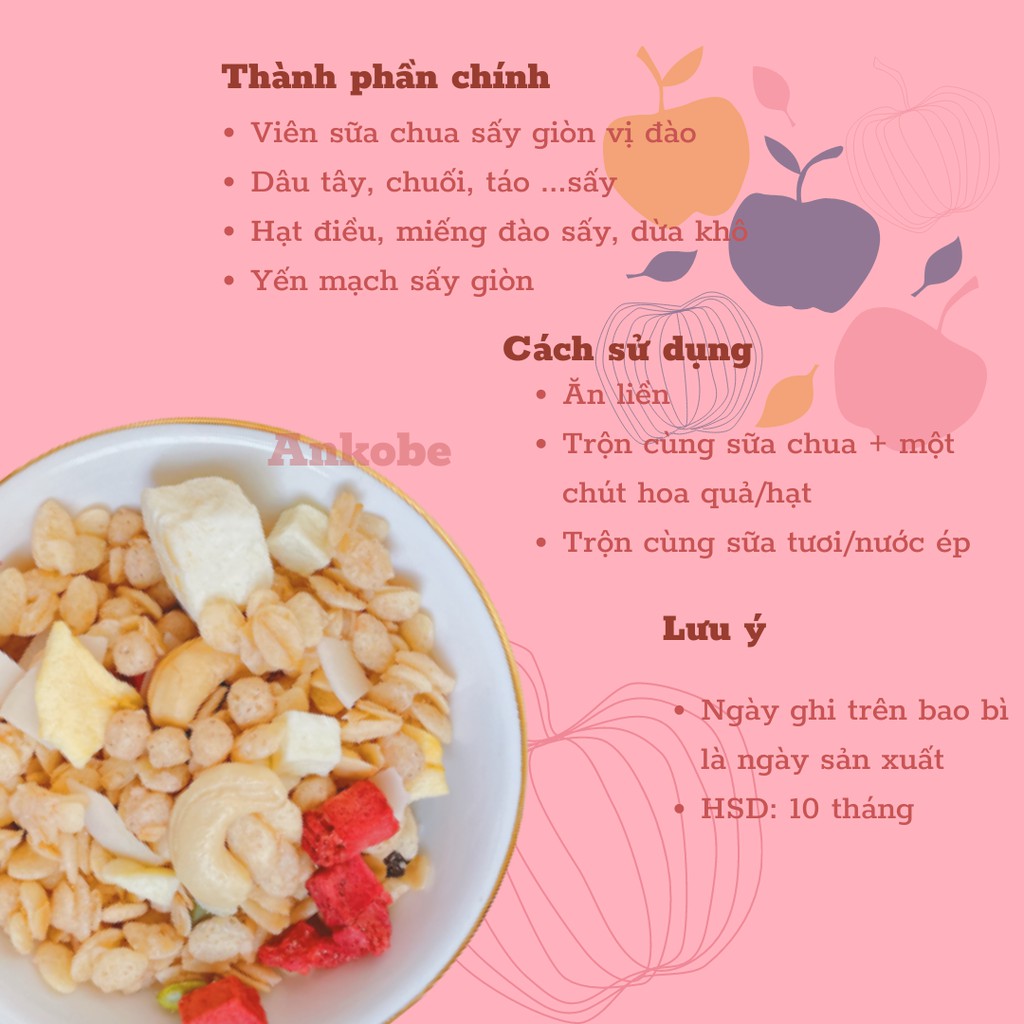 Ngũ cốc vị Viên sữa chua đào, gói 40g, ngũ cốc Tiêu Chiến, dùng để ăn sáng, hỗ trợ giảm cân, đồ ăn vặt, ăn kiêng Ankobe | BigBuy360 - bigbuy360.vn