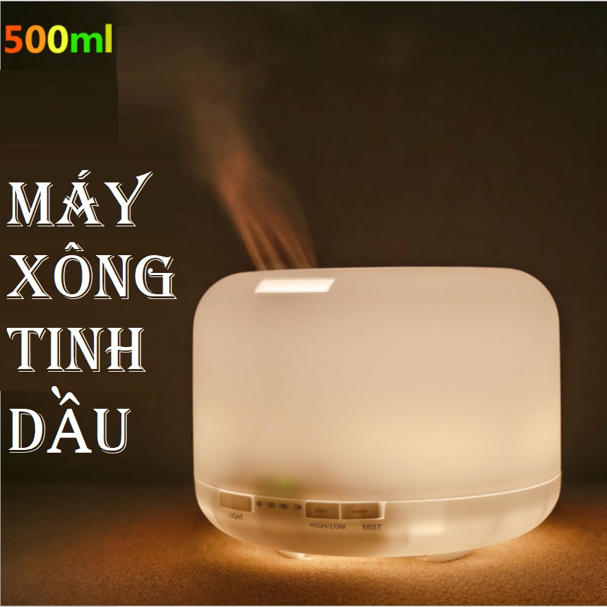 Máy Xông Tinh Dầu Dung Tích Lớn 500ml Tích Hợp Đèn Led 7 Màu Trang Trí Và Đèn Ngủ Phòng Cực Đẹp