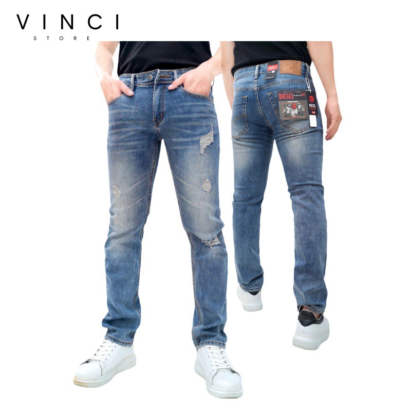 SALE Quần Jean Nam DIESEL Rách Ống Côn Slim Fit Màu Bụi