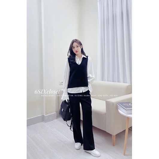 Áo gile len cổ tim