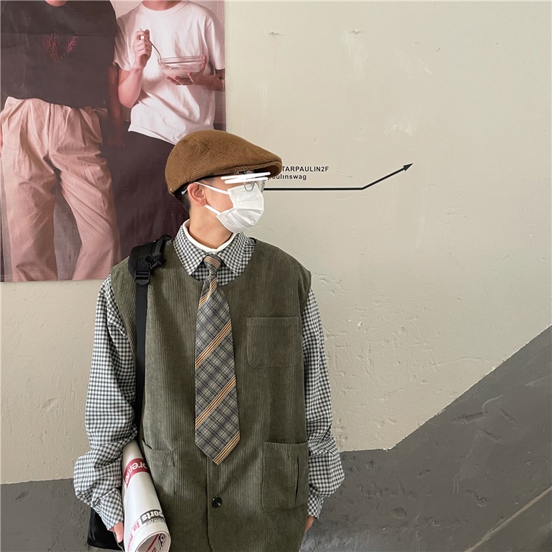 ✦AFFLIGA✦ Áo Khoác Nhung Không Tay Dáng Rộng Màu Trơn Cài Một Hàng Nút Đa Năng Thời Trang Đường Phố Nhật Bản Cho Nam