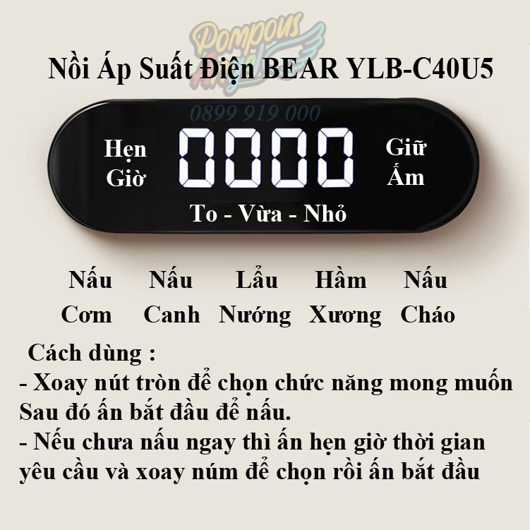 Nồi áp suất điện đa năng BEAR YLB-C40U5 màu trắng , dung tích 4L - 1300W bảo hành 12 tháng