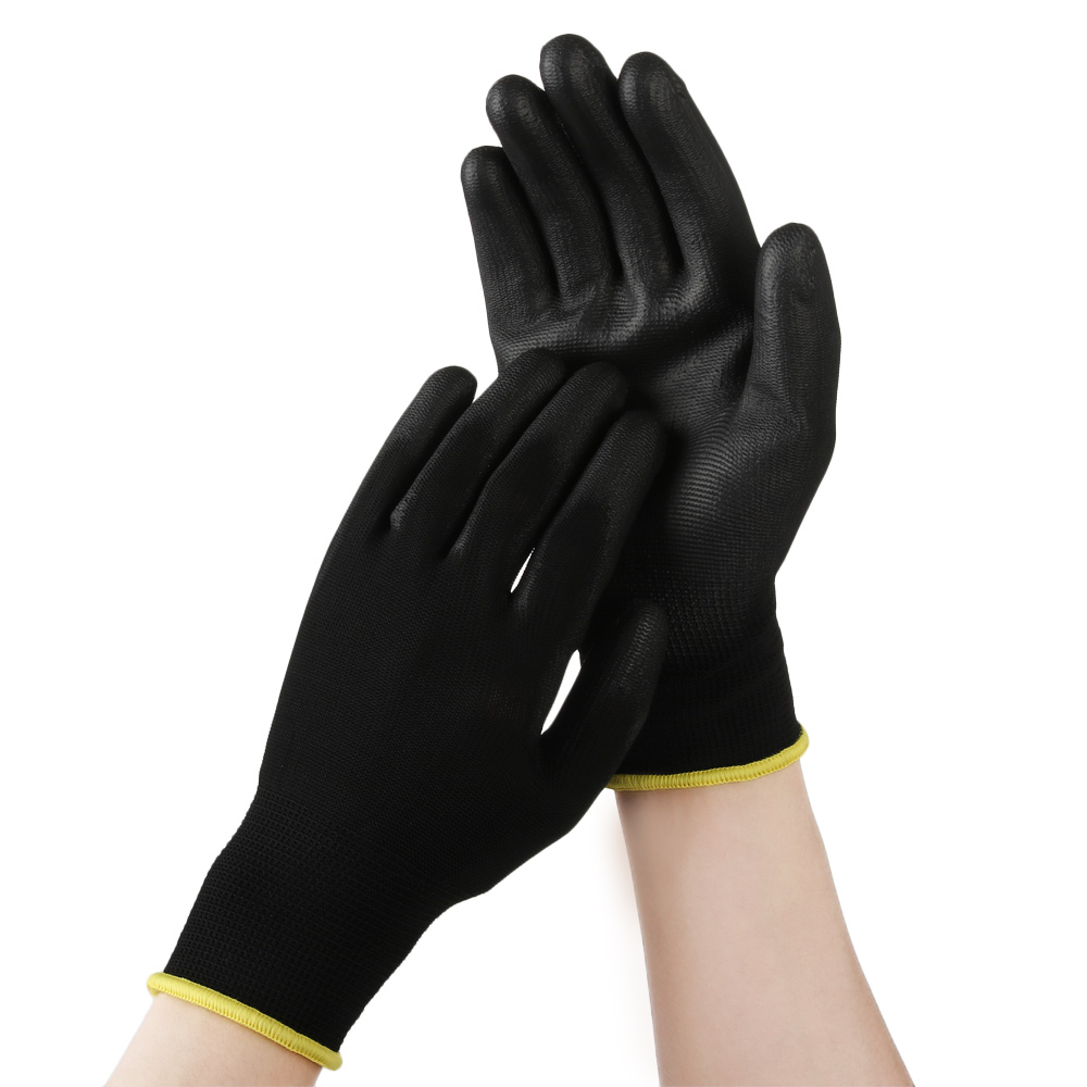 ☆YOLA☆ 1/6 Pairs Safety Work Gloves PU Polyurethane Labor Protection Nylon Non-slip Anti-static Black Coated