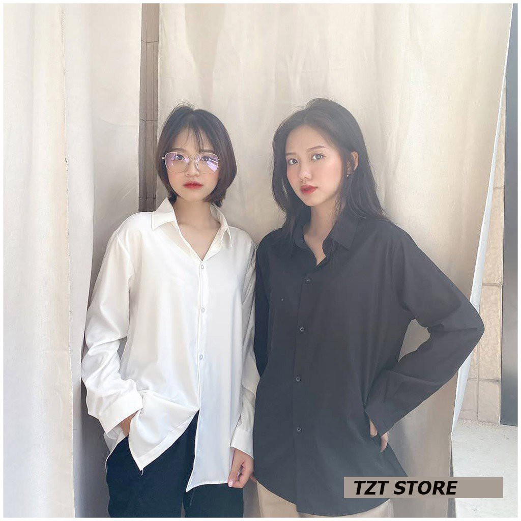Áo sơ mi dài tay TRƠN Basic Unisex Dáng Rộng Trắng và Đen Kiểu áo sơ mi nam/nữ tay dài form rộng A01