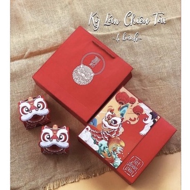 Hộp đựng Trung Thu 4 bánh kỳ lân chiêu tài cho bánh 125 - 200g