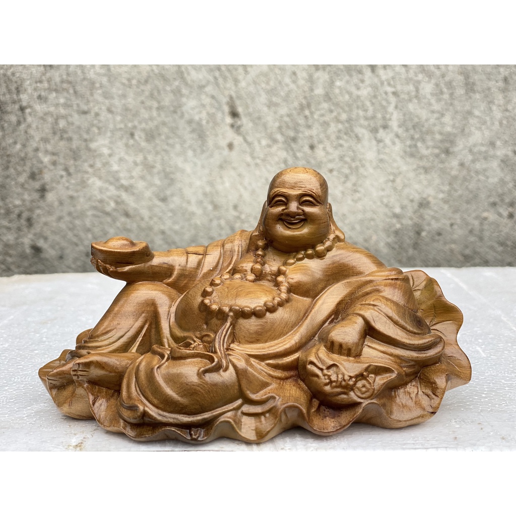 Tượng phật để ô tô, tượng Di Lặc ngồi lá sen gỗ bách xanh, tượng phật để bàn làm việc