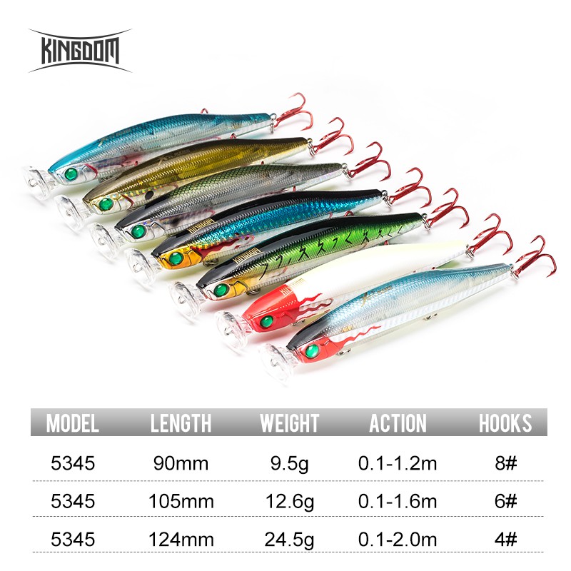 Mồi Câu Cá Giả Kingdom 5345 Dạng Minnow Cứng 4 Môi Có 5 Hành Động Khác Nhau Thay Đổi Được