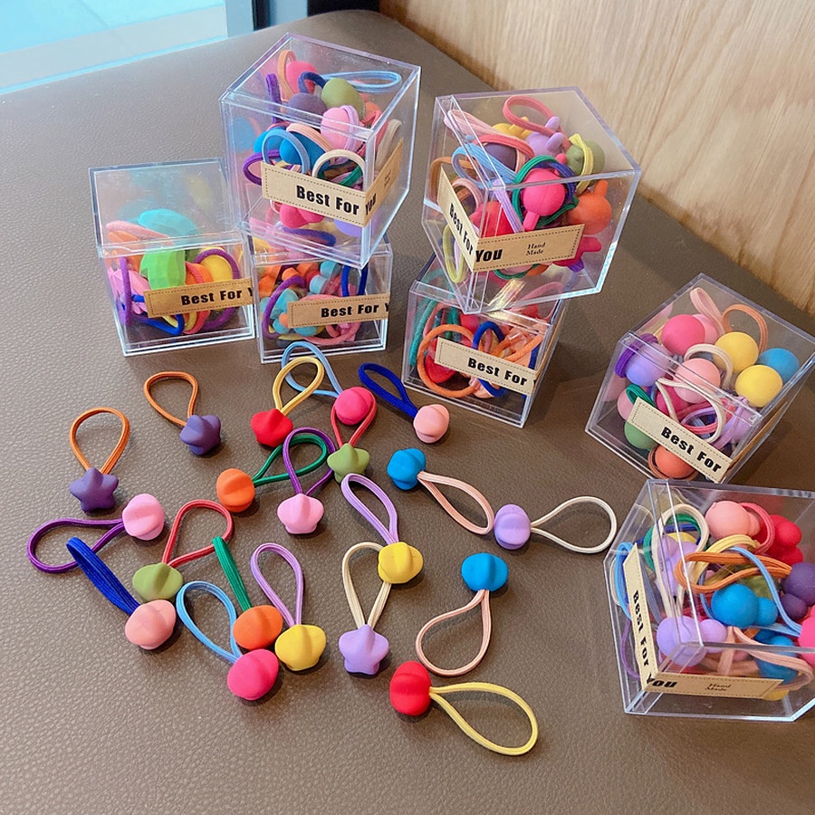 Set 10 dây buộc tóc co giãn họa tiết hoạt hình nhiều màu sắc phong cách Hàn Quốc