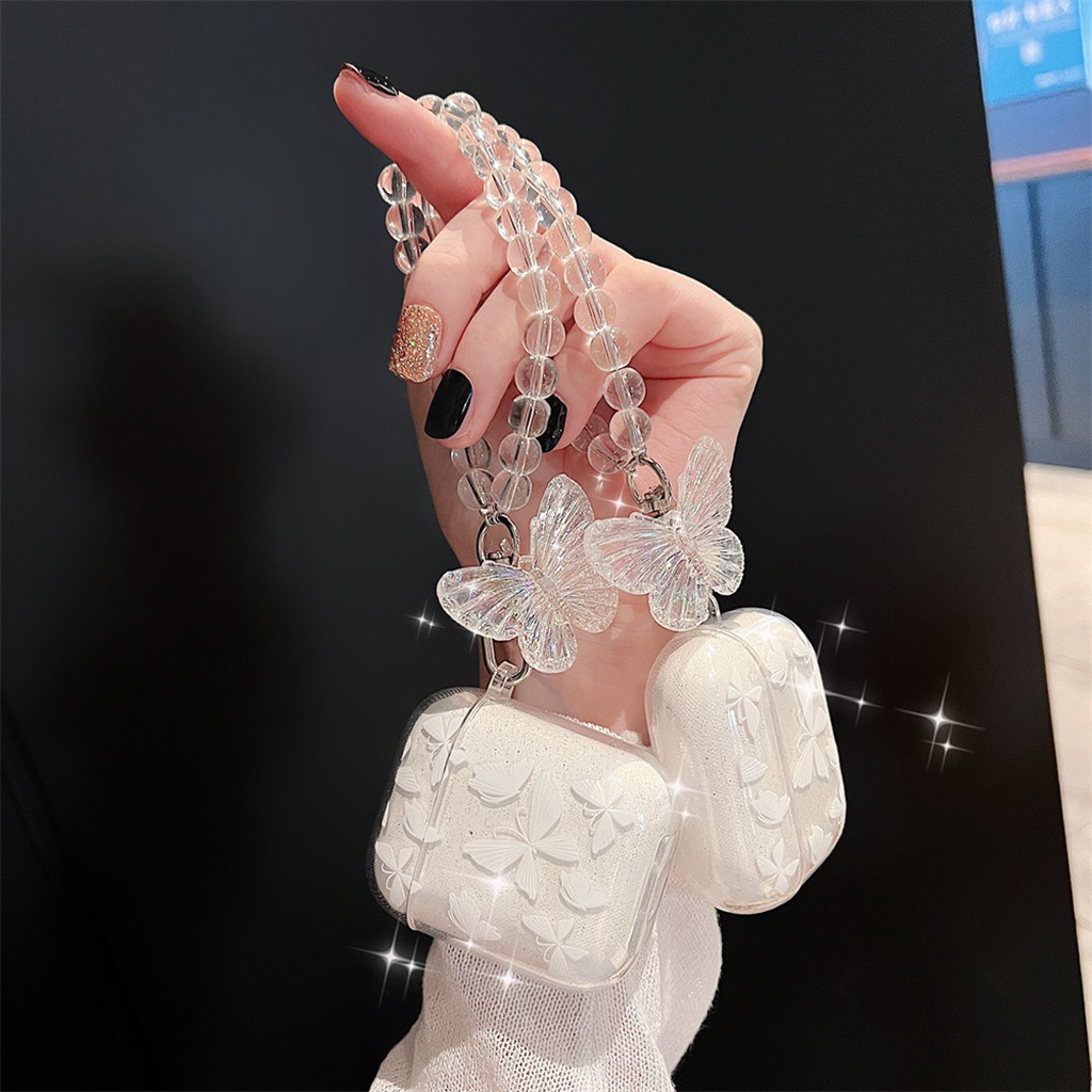 Vỏ Bảo Vệ Hộp Sạc Tai Nghe Airpods Pro 2 1 3 Pro Ins Bluetooth Không Dây Bằng TPU Mềm Hình Bướm Lấp Lánh