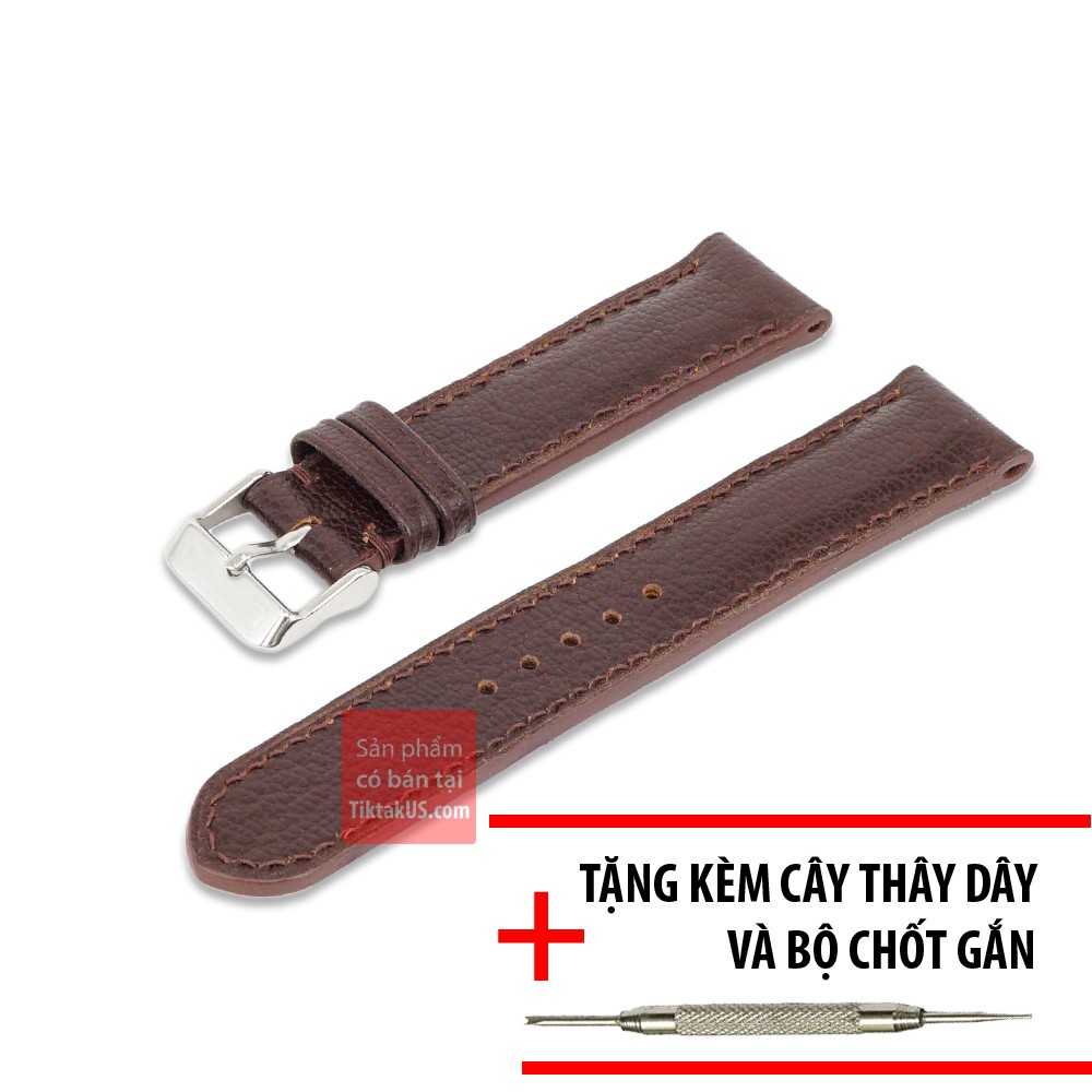 Dây đồng hồ da bò handmade - da bò Ý dập vân Alran cao cấp TiktakUs size màu nâu đậm