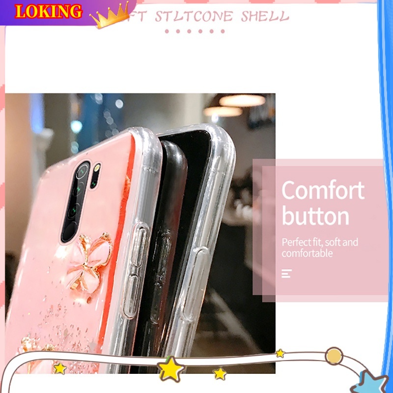 Ốp Điện Thoại Silicon Hình Bướm 3D Kim Tuyến Gắn Dây Đeo Cho Xiaomi Redmi Note 12 Pro Plus 11 10 9 Pro Note 11S 10S 9S