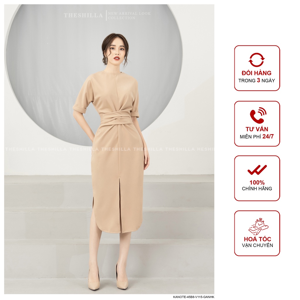 Váy thiết kế cao cấp màu xanh tay lở xẻ tà thắt nơ eo sang trọng [ Có video + Ảnh thật ] The Shilla - Kanote-45B5