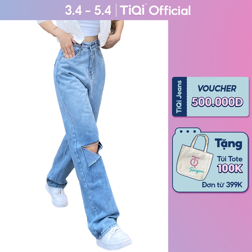 Quần ống suông nữ vải jean Ombre lưng cao TiQi Jeans B2-214