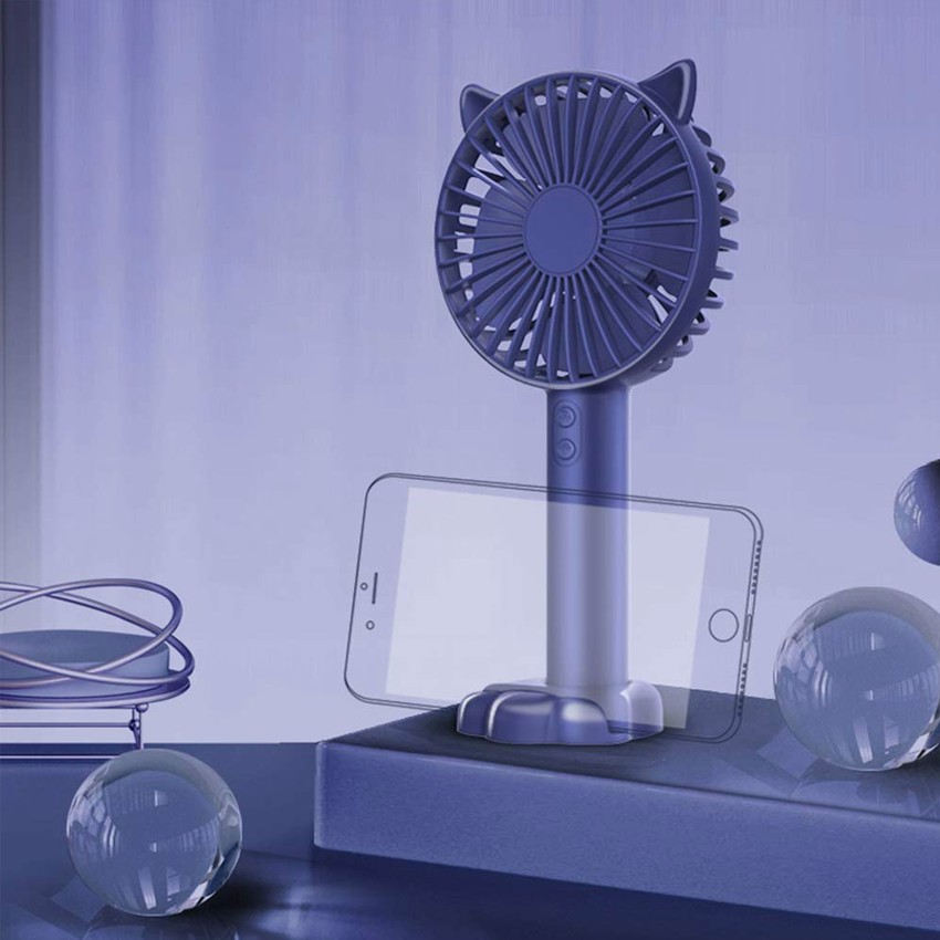 [Tặng kèm giá đỡ điện thoại] Quạt mini cầm tay tiện dụng handy fan 3 tốc độ gió tai mèo cao cấp có đèn