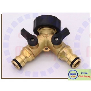 Đầu chia vòi nước 2 cổng có van khóa bằng đồng thau --VChia2dong