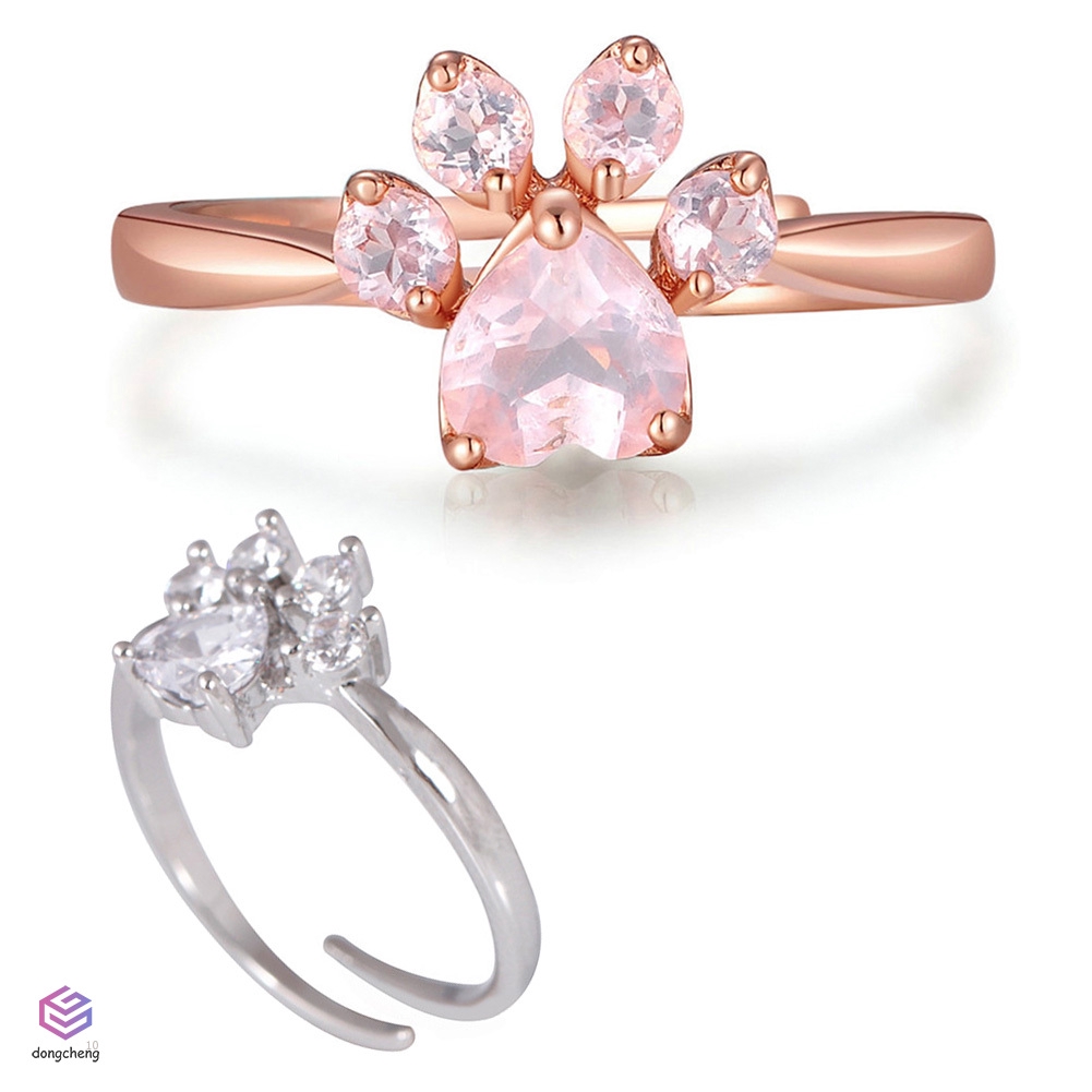 Nhẫn Hở Đính Đá Zircon Hình Dấu Chân Chó Mèo Dễ Thương