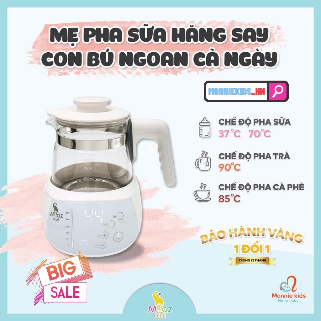 Bình đun nước pha sữa MOAZ BEBE MB002 dung tích 1 lít, duy trì nhiệt độ 24h [ Bảo hành vàng 12 tháng]