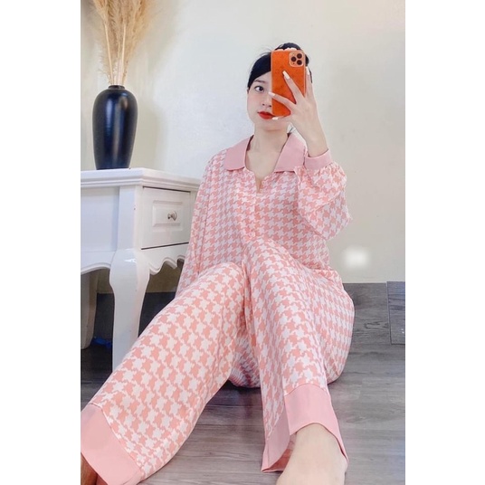 Bộ tim Hồng , Lụa Mango Cao cấp Tay dài