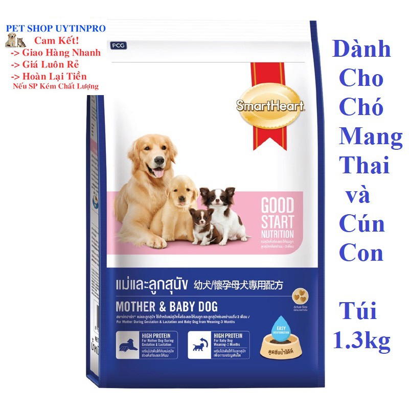 THỨC ĂN CHO CHÓ MANG THAI và CHÓ CON SmartHeart Dạng hạt Túi 1.3kg Xuất xứ Thái lan