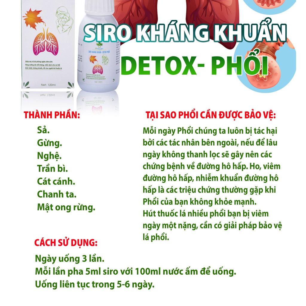 Siro kháng khuẩn_detox thanh lọc phổi đào thải tạp chất độc tố, tăng sức đề kháng , giảm cảm lạnh, viêm đường hô hấp.