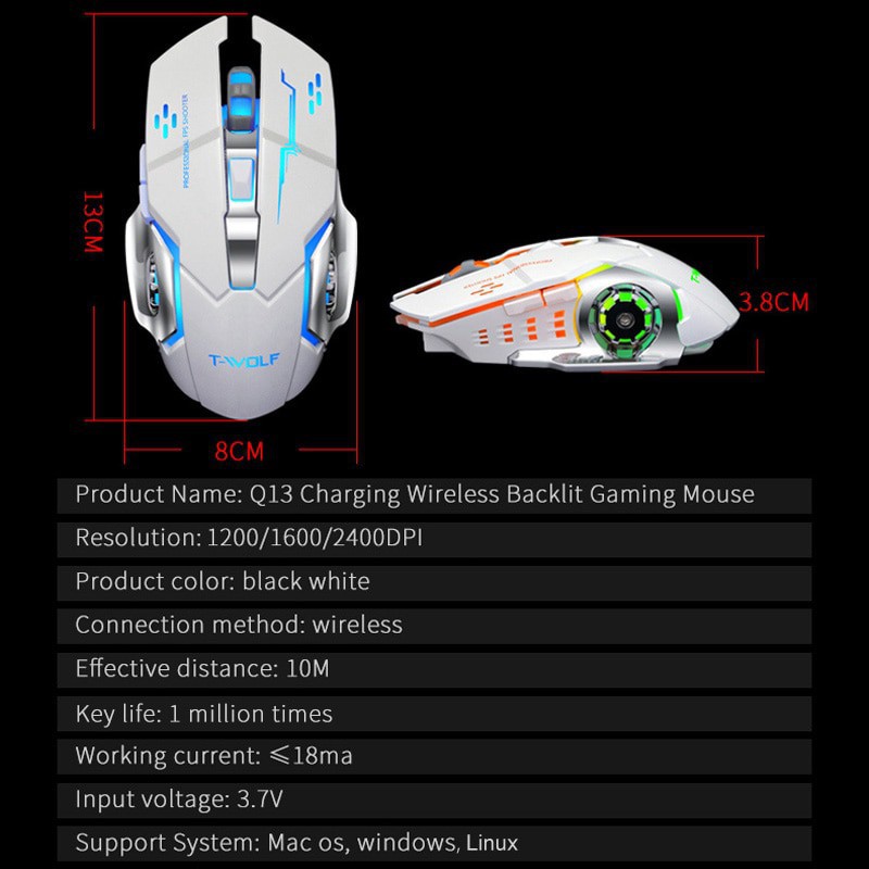 New Design Q13 Wireless Mouse Charging Colorful Glowing