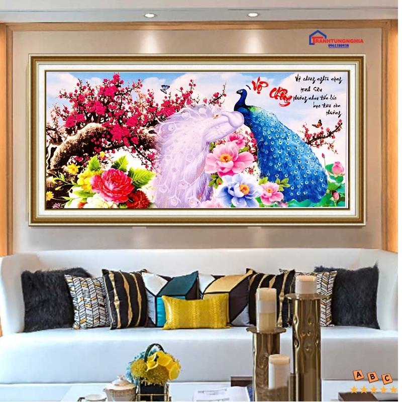 Tranh đính đá, tranh thêu chữ thập vợ chồng công