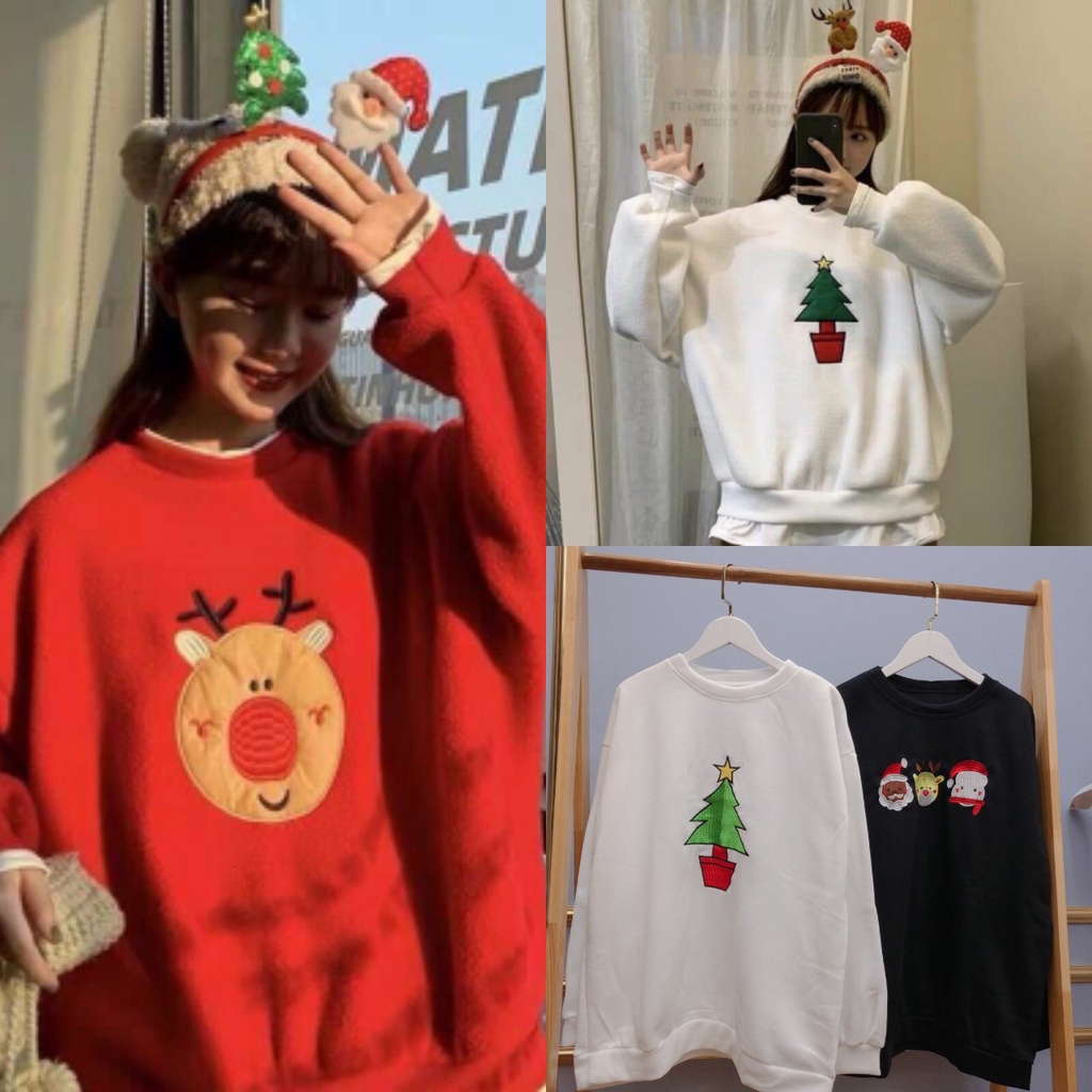 Áo Nỉ Noel Sweater Christmas Thêu Hình Lớn - Họa Tiết Dáng Rộng