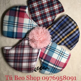 Sét 10 khẩu trang vải caro sáng màu