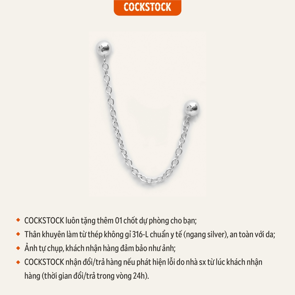 Khuyên tai xích Simple Double Stud w Chain CockStock