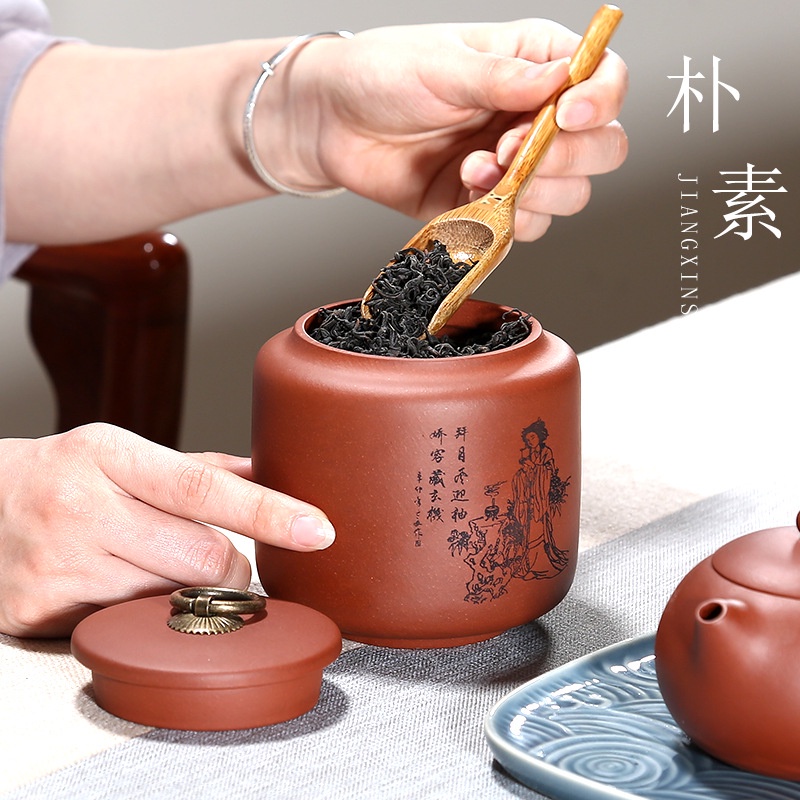 Hũ, Bình Đựng Trà Bằng Chất Liệu Tử Sa Họa Tiết Tứ Đại Mỹ Nhân