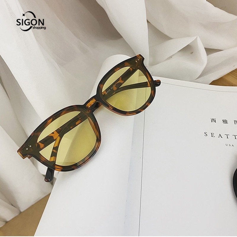Kính Mát Gọng Tròng Màu Vàng Trà Chống Tia UV Thời Trang Cho Nam Và Nữ