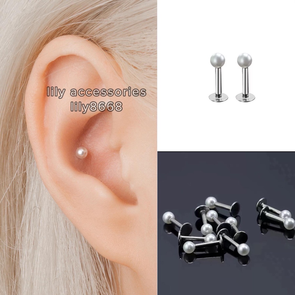 khuyên tai bông tròn hạt trắng