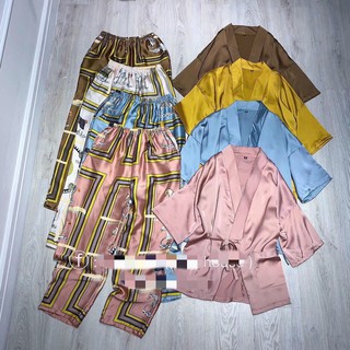 Bộ ngủ lụa kimono dài tay cao cấp