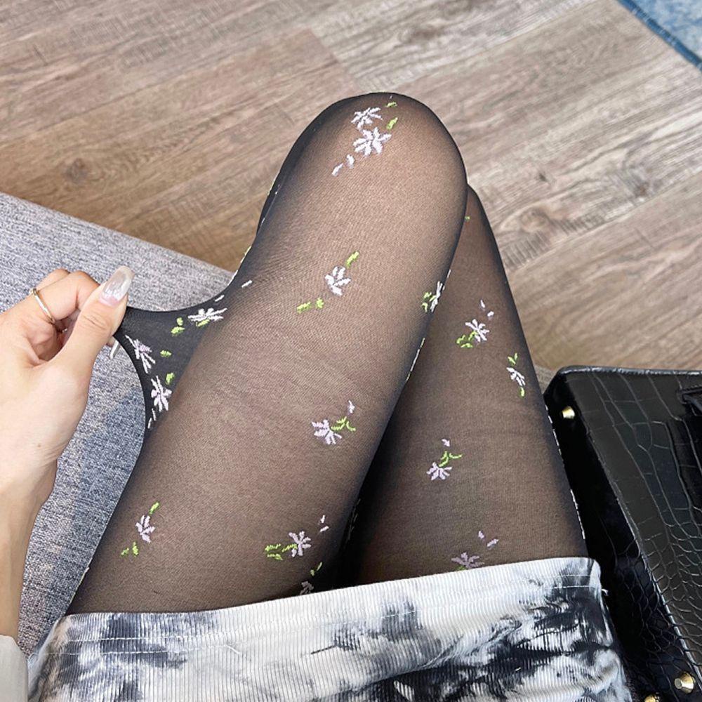 Quần Tất Nylon Họa Tiết Hoa Phong Cách Harajuku Hàn Quốc Độc Đáo