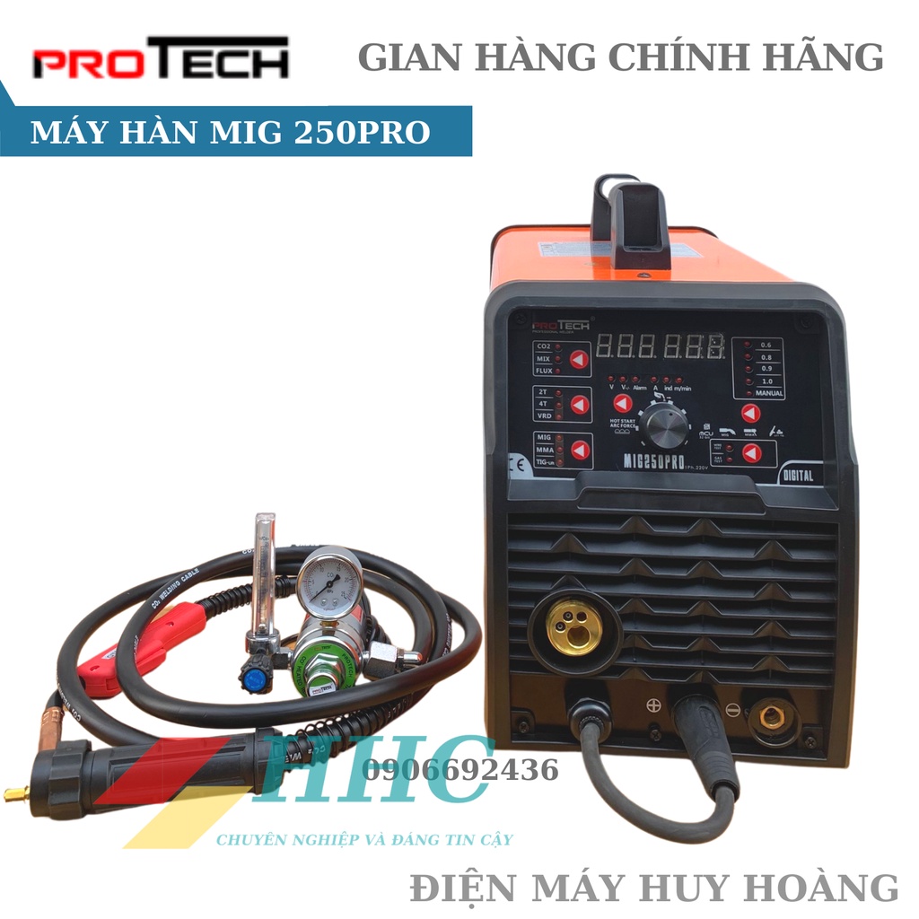 Máy hàn MIG không sử dụng khí 5 chức năng MIG 250Pro Protech thương hiệu - Tặng kèm 12 món quà, hàn mig chuyên nghiệp