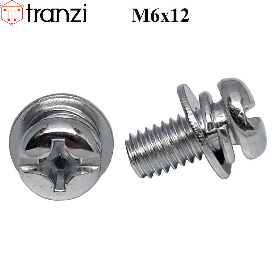 Vít bake kèm long đen phẳng vênh đầu cầu mạ kẽm trắng M6x12 - túi 10 cái